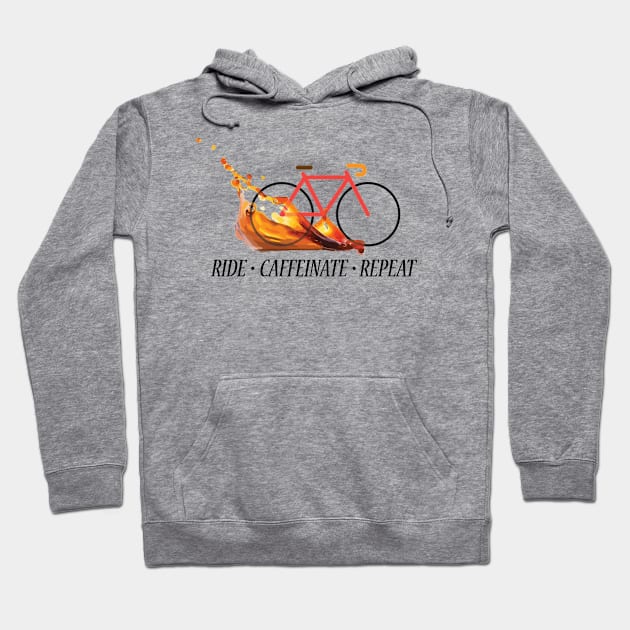 Ride Caffeinate Repeat Vector Cycling Design - white background Hoodie by Theokotos